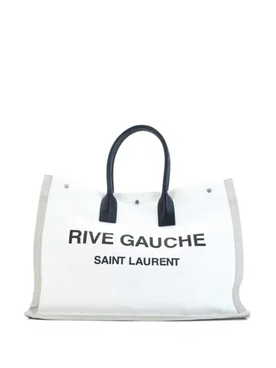Pre-owned Saint Laurent Rive Gauche Shopper Canvas Large Tote Bag In Neutral