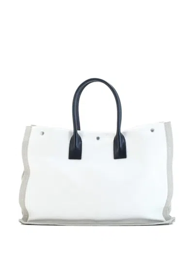 Pre-owned Saint Laurent Rive Gauche Shopper Canvas Large Tote Bag In Neutral