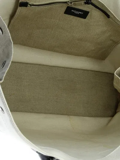 Pre-owned Saint Laurent Rive Gauche Shopper Canvas Large Tote Bag In Neutral