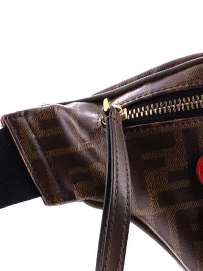 Pre-owned Fendi Mania Logo Waist Bag Zucca Coated Canvas Belt Bag In Brown