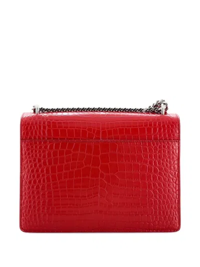 Pre-owned Saint Laurent Sunset Crocodile Embossed Leather Medium Crossbody Bag In Red