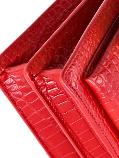 Pre-owned Saint Laurent Sunset Crocodile Embossed Leather Medium Crossbody Bag In Red