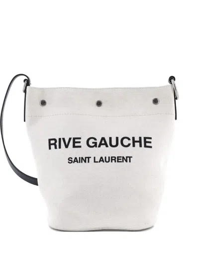 Pre-owned Saint Laurent Rive Gauche Canvas Bucket Bag In Black