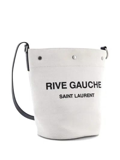 Pre-owned Saint Laurent Rive Gauche Canvas Bucket Bag In Black