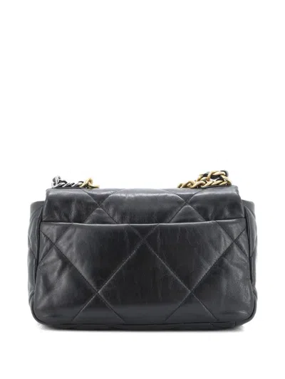 Pre-owned Chanel 19 Flap Bag Quilted Shiny Crumpled Calfskin Medium Crossbody Bag In Black