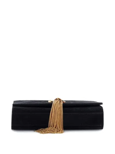 Pre-owned Saint Laurent Classic Monogram Tassel Crossbody Bag Suede Small Shoulder Bag In Black