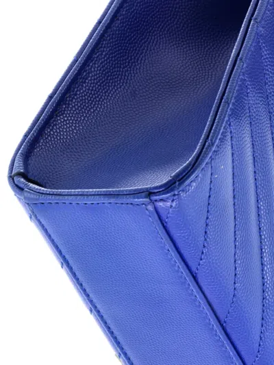 Pre-owned Saint Laurent Classic Monogram Envelope Satchel Matelasse Chevron Leather Large Shoulder Bag In Blue