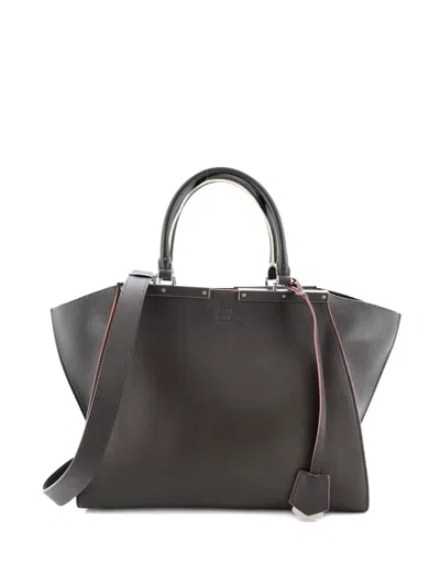 Pre-owned Fendi Petite 3jours Bag Leather Satchel In Gray