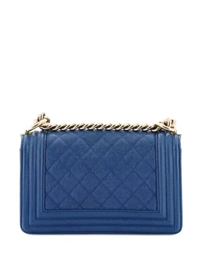 Pre-owned Chanel Boy Flap Bag Quilted Caviar Small Crossbody Bag In Blue