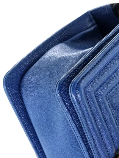 Pre-owned Chanel Boy Flap Bag Quilted Caviar Small Crossbody Bag In Blue