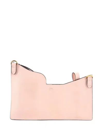 Pre-owned Fendi Bustine 3 Pockets Leather And Zucca Coated Canvas Mini Crossbody Bag In Pink