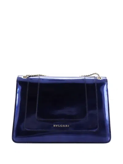 Pre-owned Bvlgari Serpenti Forever Patent Medium Shoulder Bag In Blue