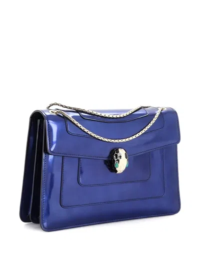 Pre-owned Bvlgari Serpenti Forever Patent Medium Shoulder Bag In Blue