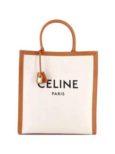 Pre-owned Celine Vertical Cabas Canvas With Leather Large Tote Bag In Neutral