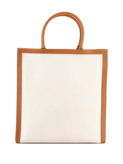 Pre-owned Celine Vertical Cabas Canvas With Leather Large Tote Bag In Neutral