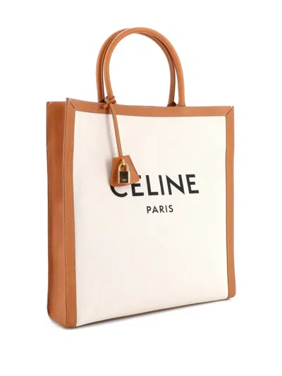 Pre-owned Celine Vertical Cabas Canvas With Leather Large Tote Bag In Neutral