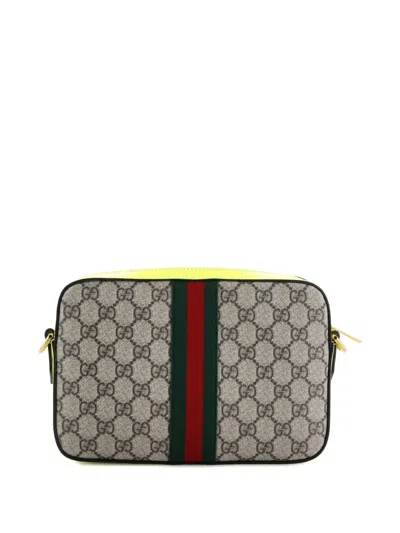Pre-owned Gucci Ophidia Convertible Camera Bag Gg Coated Canvas With Leather Small Shoulder Bag In Green