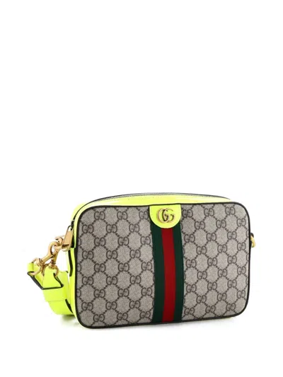 Pre-owned Gucci Ophidia Convertible Camera Bag Gg Coated Canvas With Leather Small Shoulder Bag In Green