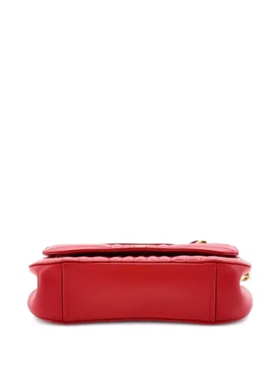 Pre-owned Prada Curved Flap Chain Diagramme Quilted Leather Small Shoulder Bag In Red