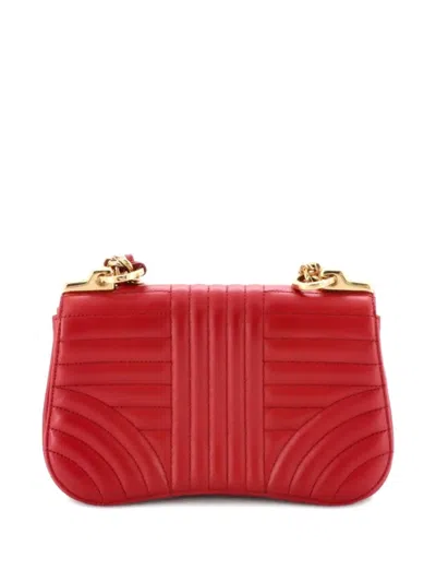Pre-owned Prada Curved Flap Chain Diagramme Quilted Leather Small Shoulder Bag In Red