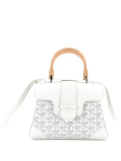Pre-owned Goyard Saigon Top Handle Bag Coated Canvas With Leather Mini Shoulder Bag In White