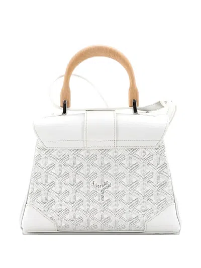 Pre-owned Goyard Saigon Top Handle Bag Coated Canvas With Leather Mini Shoulder Bag In White