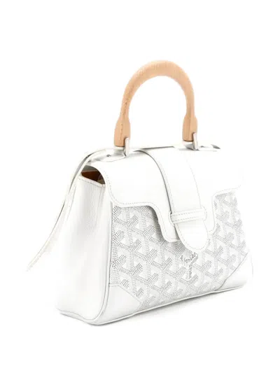 Pre-owned Goyard Saigon Top Handle Bag Coated Canvas With Leather Mini Shoulder Bag In White