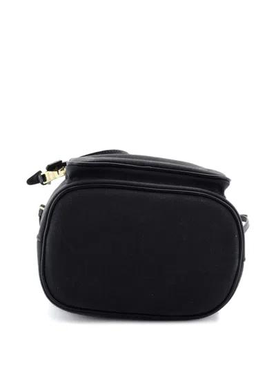 Pre-owned Prada Logo Drawstring Canvas Bucket Bag In Black