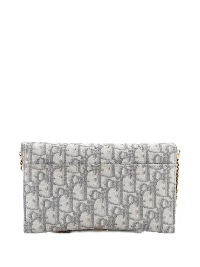 Pre-owned Dior Saddle Chain Wallet Oblique Canvas Crossbody Bag In Gray