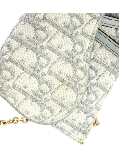 Pre-owned Dior Saddle Chain Wallet Oblique Canvas Crossbody Bag In Gray