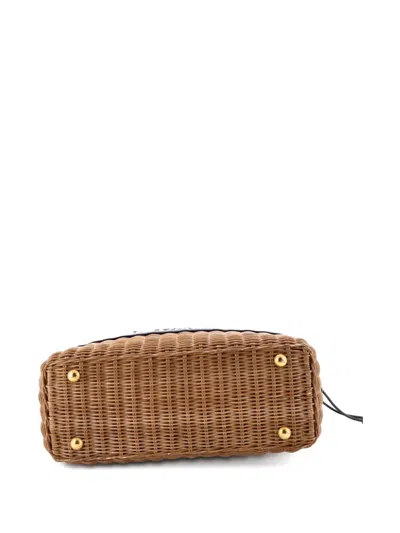 Pre-owned Dior Basket Bag Wicker And Oblique Canvas Large Tote Bag In Blue