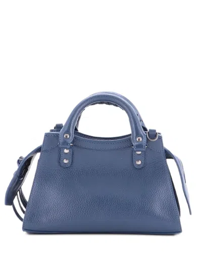 Pre-owned Balenciaga Neo Classic City Bag Crocodile Embossed Leather Mini Crossbody Bag In Blue