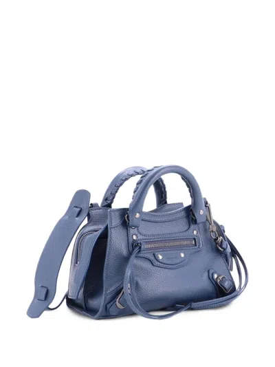Pre-owned Balenciaga Neo Classic City Bag Crocodile Embossed Leather Mini Crossbody Bag In Blue