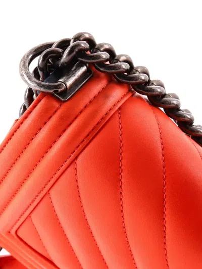 Pre-owned Chanel Boy Flap Bag Chevron Calfskin Small Crossbody Bag In Orange