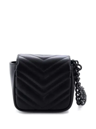 Pre-owned Gucci Gg Marmont Flap Matelasse Leather Mini Belt Bag In Black