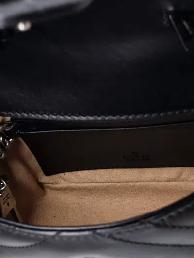 Pre-owned Gucci Gg Marmont Flap Matelasse Leather Mini Belt Bag In Black