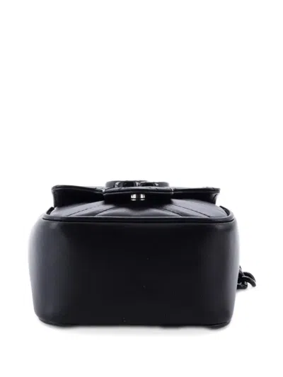 Pre-owned Gucci Gg Marmont Flap Matelasse Leather Mini Belt Bag In Black