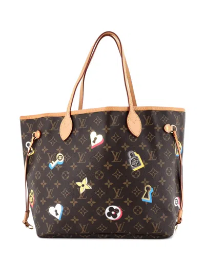 Pre-owned Louis Vuitton Neverfull Nm Limited Edition Love Lock Monogram Canvas Mm Tote Bag In Brown