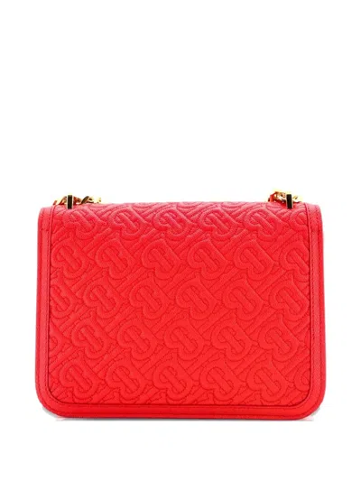 Pre-owned Burberry Tb Flap Chain Bag Monogram Embossed Leather Small Crossbody Bag In Red