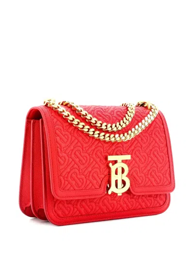 Pre-owned Burberry Tb Flap Chain Bag Monogram Embossed Leather Small Crossbody Bag In Red