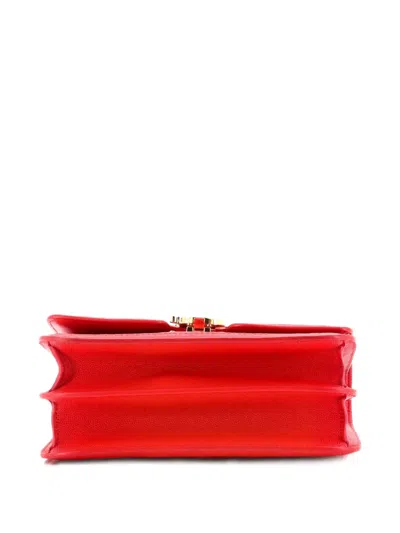 Pre-owned Burberry Tb Flap Chain Bag Monogram Embossed Leather Small Crossbody Bag In Red