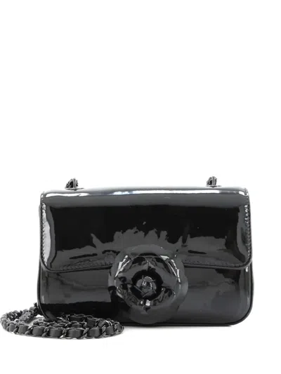 Pre-owned Chanel Camellia Flap Bag Patent Mini Shoulder Bag In Black