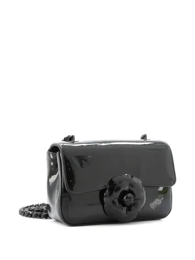 Pre-owned Chanel Camellia Flap Bag Patent Mini Shoulder Bag In Black