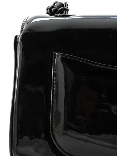 Pre-owned Chanel Camellia Flap Bag Patent Mini Shoulder Bag In Black