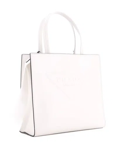 Pre-owned Prada Logo Drill Leather Small Tote Bag In White