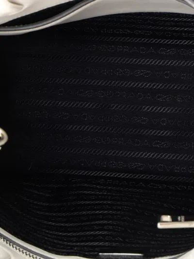 Pre-owned Prada Logo Drill Leather Small Tote Bag In White