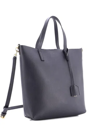 Pre-owned Saint Laurent Shopper Leather Toy Tote Bag In Black