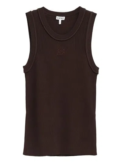 Loewe Logo-embroidered Tank Top In Brown