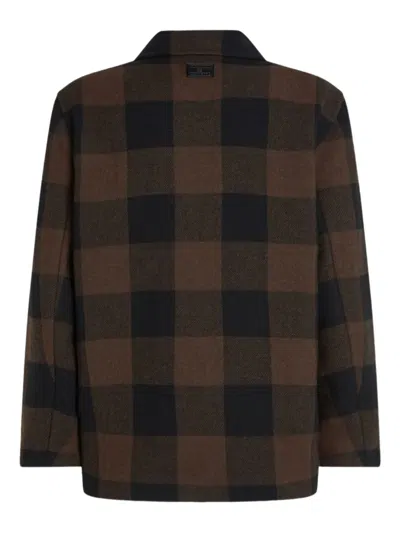 Tommy Hilfiger Stylish Check Pattern Collared Short Jacket In Brown