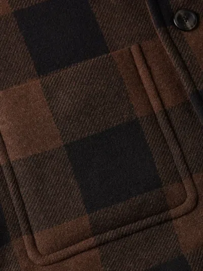Tommy Hilfiger Stylish Check Pattern Collared Short Jacket In Brown